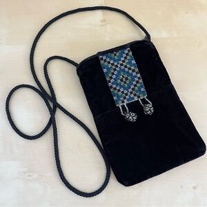 Black Beaded Velvet Crossbody Bag